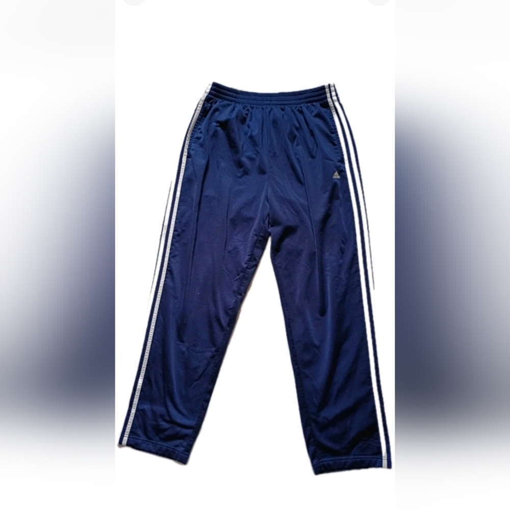 adidas Navy Blue Track Pants with White Stripes Snap On Sides